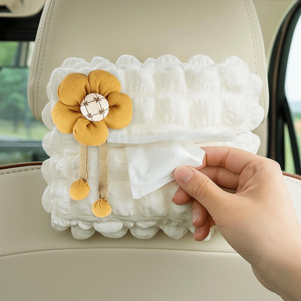 Bow Flower Car Tissue Box Puff Grid Paper Organizer Storage Bag  for Car Back Seat