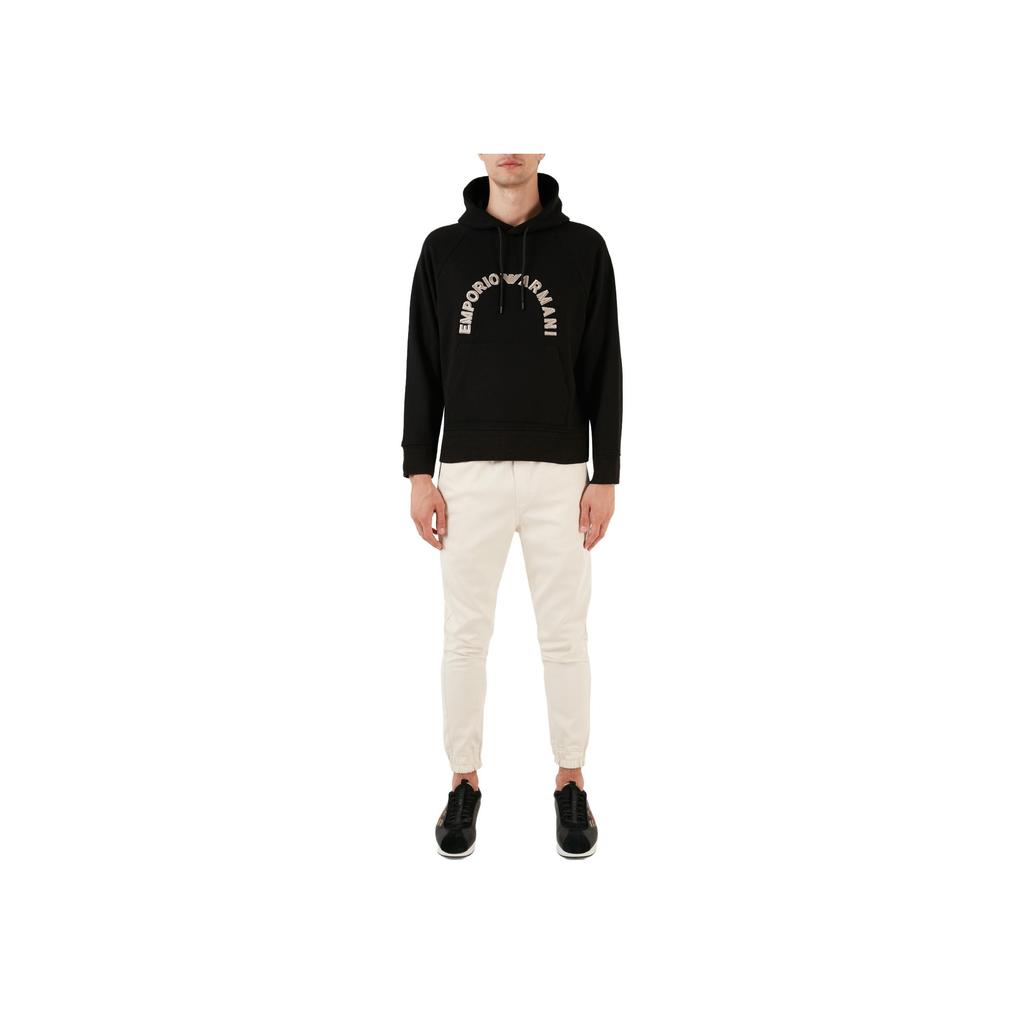 Emporio Armani Loose Letter Print Hooded Long Sleeve Sweatshirt Men tops Black 6R1ME9-1JWPZ-00C5