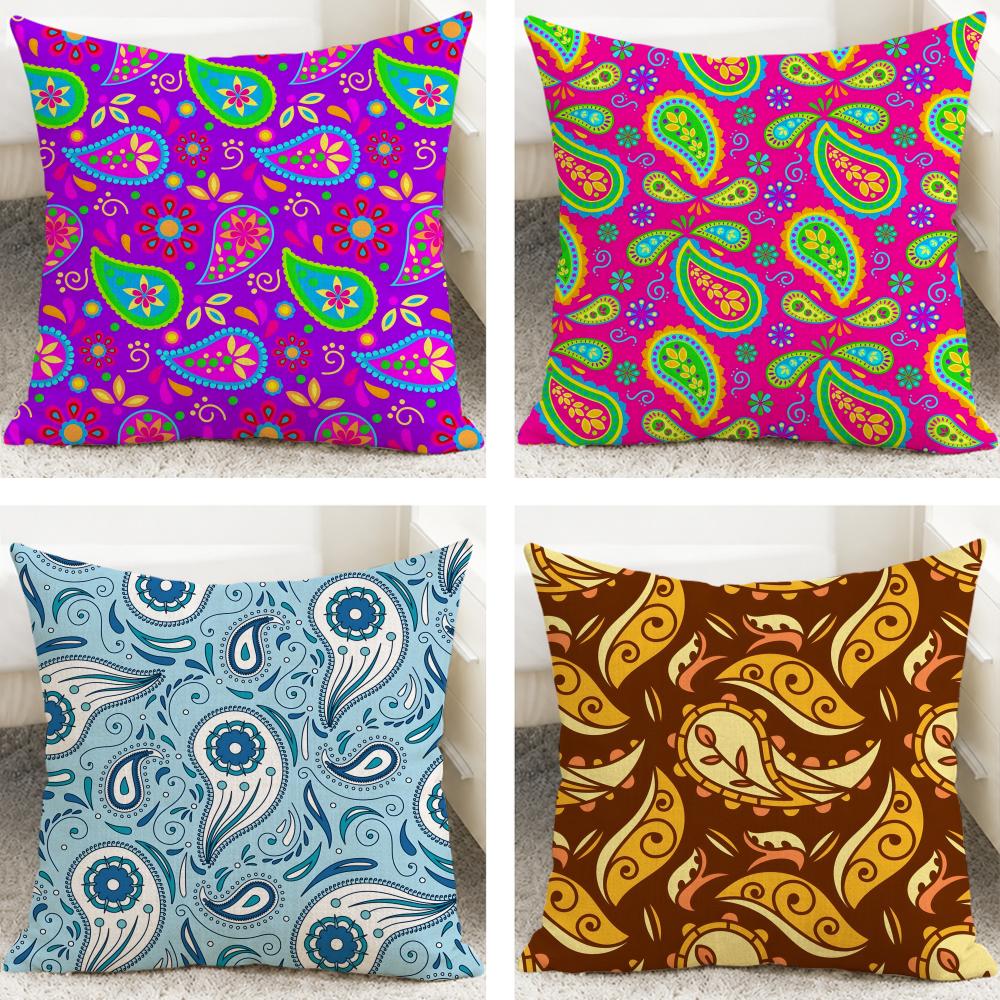 Pattern Paisley Patterned Cushion Cover Cushion Covers Natural Linen Breathable Sofa Bedroom Decor Pillowcase