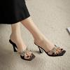 Woman High Heel Slippers Luxury Crystal Cross Strap Square Open Toe Stiletto Sandals Summer Fashion Versatile Slip on High Heels
