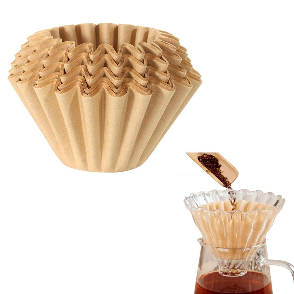 Liroyal Coffee Vertical Filter Paper Wave Brown Filters, (100 sheets), Filter, Unbleached, Wave-Shaped,