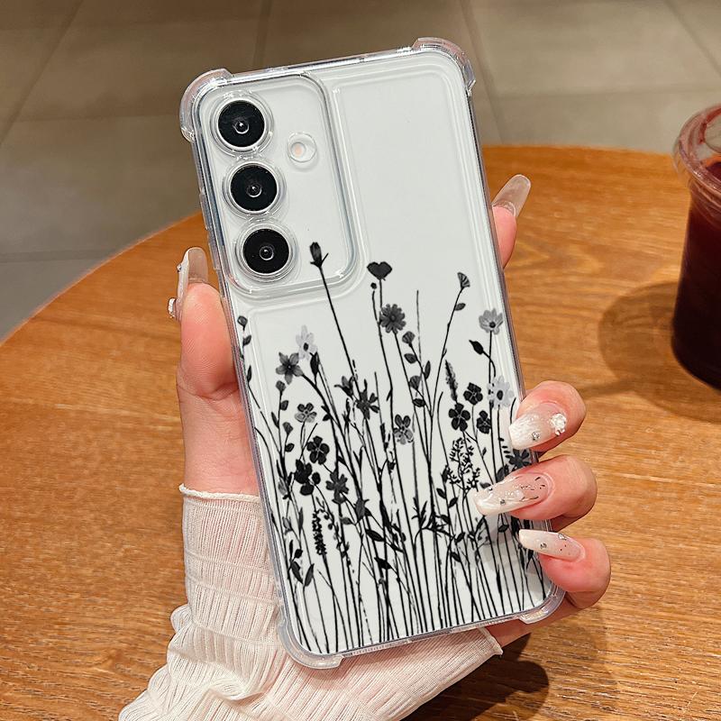 Flower Pattern Phone Case For Samsung Galaxy A57 A37 A17 A56 A16 A55 A36 A26 A15 A35 A54 A53 Transparent Shockproof Soft Cover