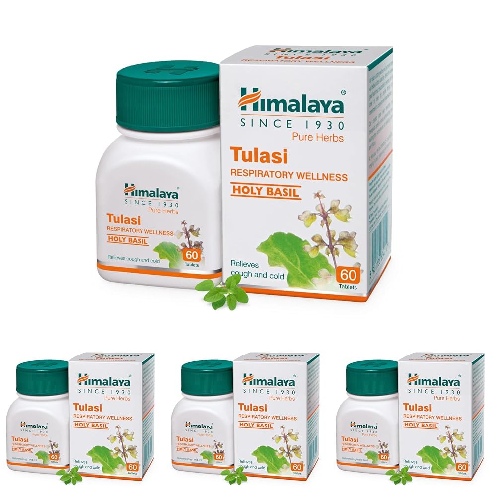 Himalaya 4 x 60 Tablets of Tulasi Respiratory Wellness Boost Breathing Comfort Support Cough Relief Natural Herbal Supplement Total 240 Tablets