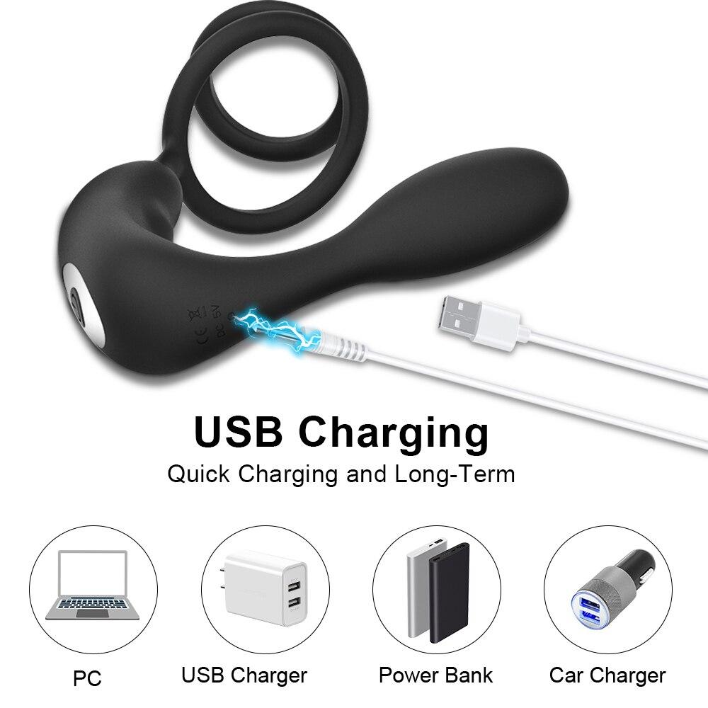 Bezprzewodowy pilot masażer prostaty wibrator analny zabawki erotyczne dla mężczyzn Penis Cock Rings opóźnienie wytrysku Butt Plug mężczyzna gejów