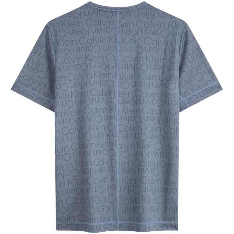 Calvin Klein Moisture Wicking Quick Dry All Over Print Casual Letter Comfortable Crew Neck Short Sleeve T-Shirt Men Tops Evening-Wave-Blue 4MS4K191