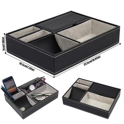 Bandeja de Valet em Couro Sintético com 5 Compartimentos Bandeja de Valet Decente Caixa de Armazenamento de Mesa Caixa Durável para Cômoda Bandeja Organizadora de Mesa de Cabeceira