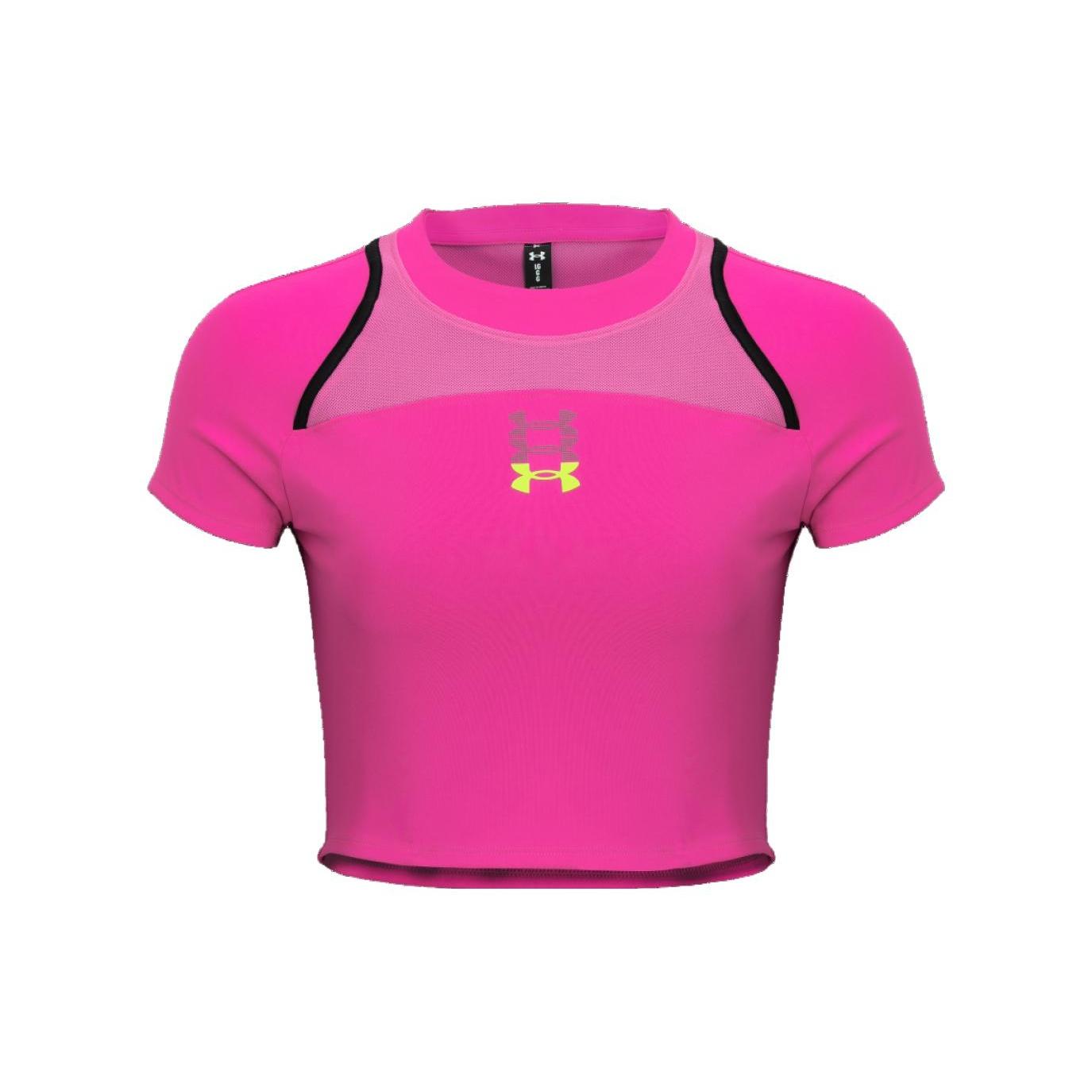 (WMNS) Under Armour Run Anywhere Crop T-shirt Neon Pink Women s 1376816-652 L