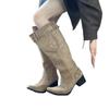 But knee boots women's 2025 autumn and winter khaki suede pointed boots children thick heel thin pleated piled boots