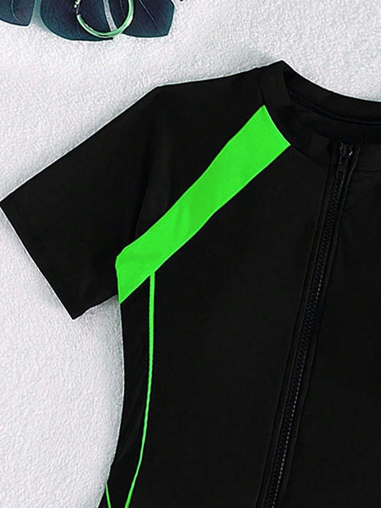 2024 Damen Einteiliger Kurzarm-Reißverschluss-Badeanzug zum Surfen und für Strandbekleidung