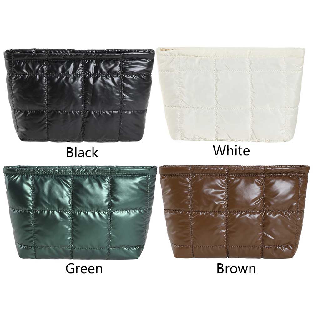 Women Cosmetic Pouch Padded Quilted Makeup Pouch Large Capacity Makeup Organizer Bag Solid Color Travel Cosmetic Bag