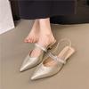 Korean Version of One Word with Rhinestone Bag Head Sandals Female New Spring and Summer Fairy Style Temperament Thin Heel Pointed Head with Skirt Sin