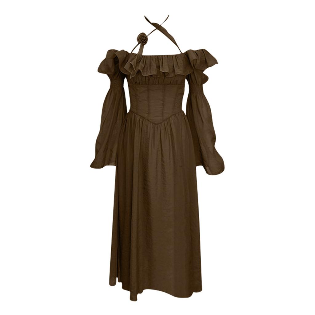 Módní ženy Elegantní francouzské šaty s princeznou s rukávem mimo ramena