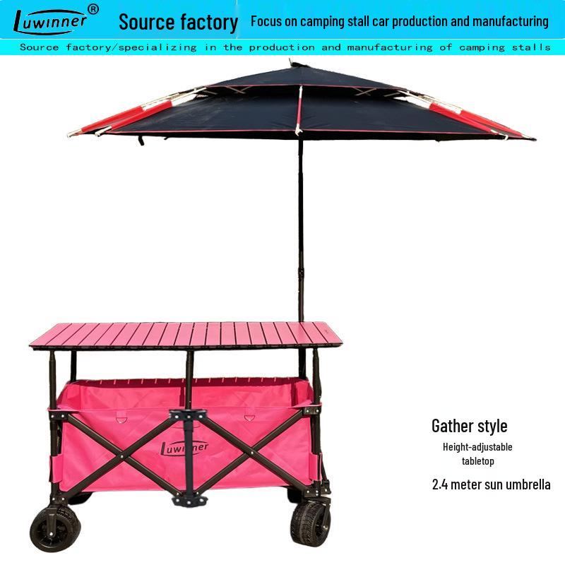 Foldable Liftable Large Table with Sunshade for RV, Camping, Fishing, Picnic, and Food Trucks