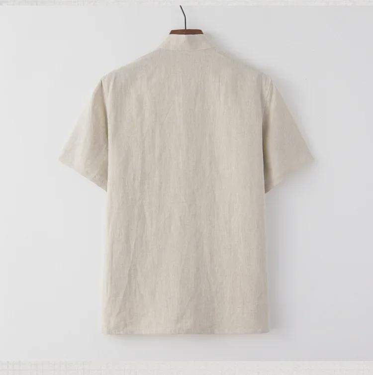 Men's Summer Thin Linen Tang Suit - Short-Sleeved Top for Middle-Aged & Elderly