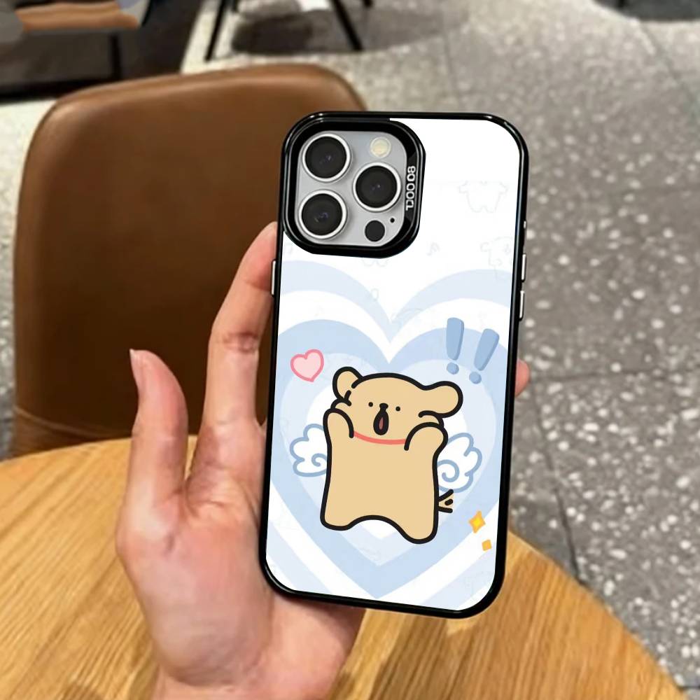 L-Lovely Line Puppy Cartoon Cute Dog   Phone Case For iPhone17,16,15,14,13,12,11 Plus,Pro Max Colored Silver Plated Inside Cover
