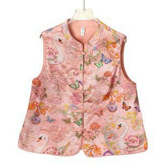 

New Chinese Style Spring Vest for Middle-Aged & Elderly Women - Elegant Spring & Autumn Top 7XL рожевий