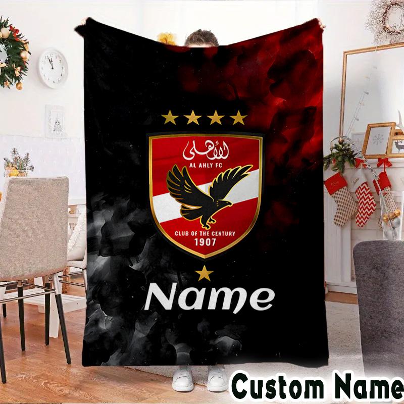 Custom Name Al-Ahly Club Crest Throws Blanket Flannel Blankets for Couch Bed Gifts for Men Women Picnic blanket Christmas fan gifts