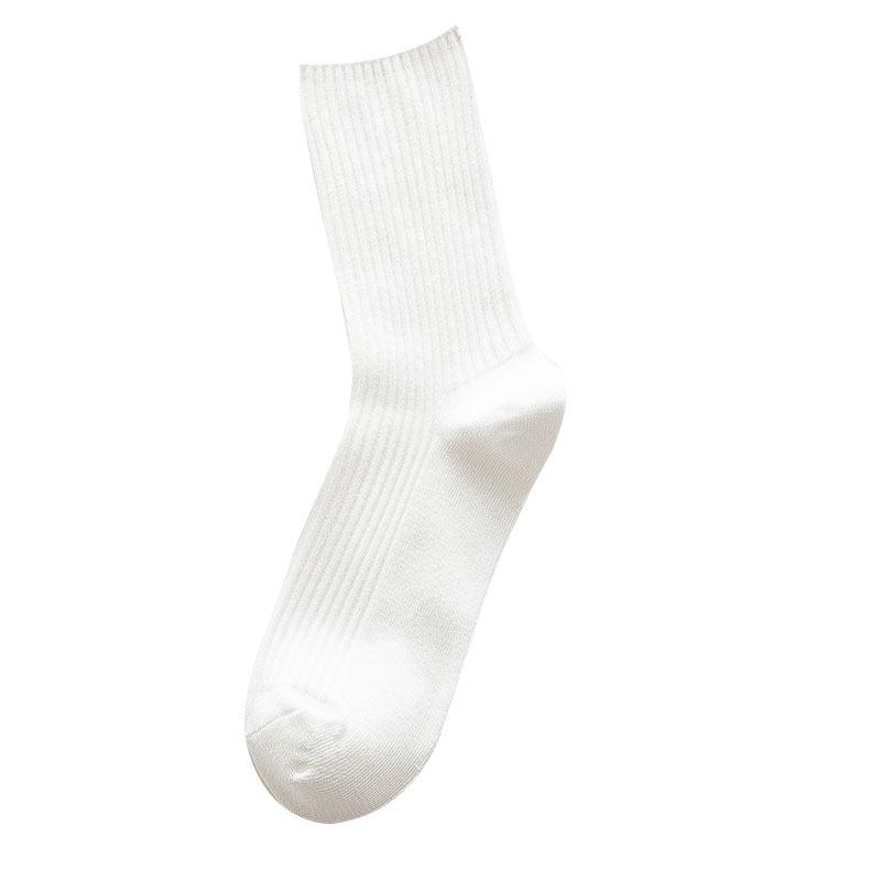 Women's Wear-Resistant Mid-Calf Ribbed White Cotton Socks - Autumn/Winter Durable Slouch Style