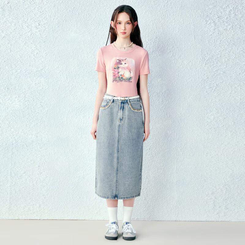 Sweet Romantic Cat Print Short-Sleeve T-Shirt