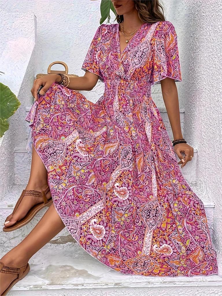 2026 Bohemian Ethnic High-Waisted Fashionable Women's Holiday Dress