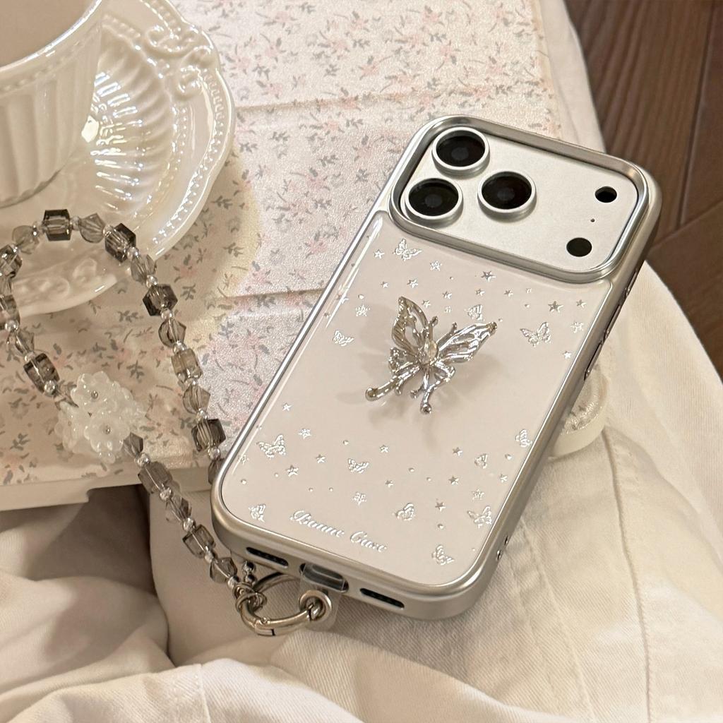 Light luxury style suitable for 17promax mobile phone case iphone17 Apple 15 gilt silver butterfly 14 anti-drop 16 lanyard