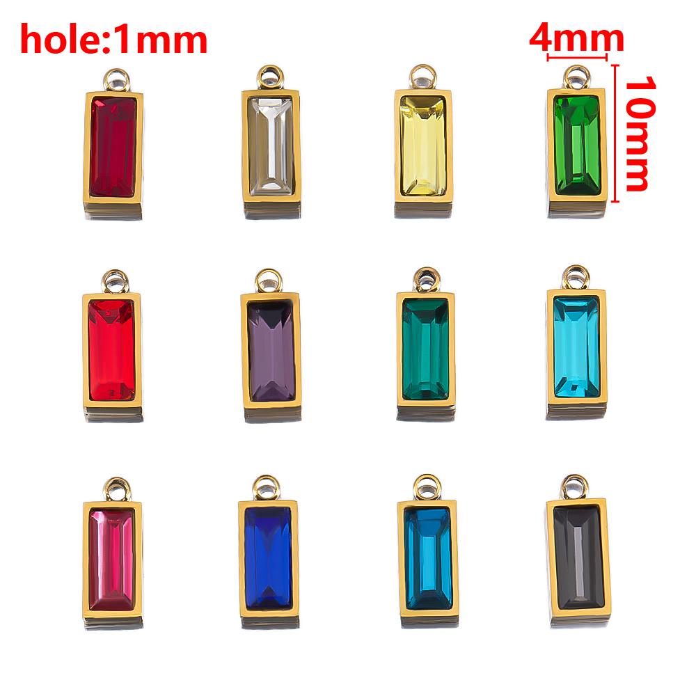 2pcs Luxury Zircon Birthstone Charm Stainless Steel PVD Gold Plated Pendant 4x10mm DIY Bracelet Necklace Jewelry Accessories
