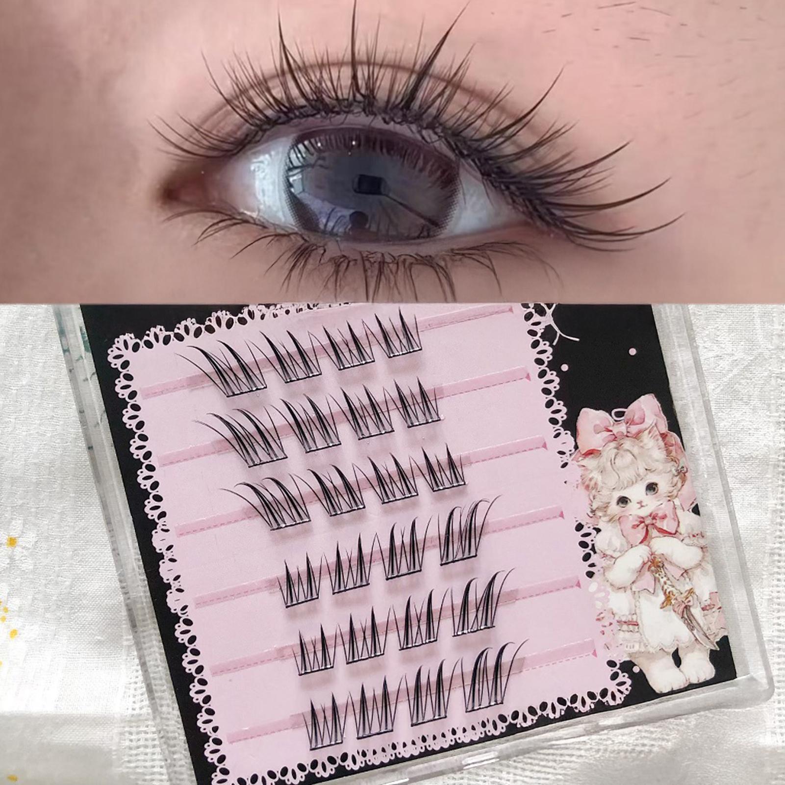 Fox Eye False Eyelashes Glue-free Natural Voluminous Fiber Lashes for Daily Hanfu Makeup 6 rows