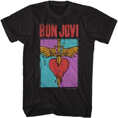 Bon Jovi Colorful Distressed Band Logo Black Tall T-Shirt