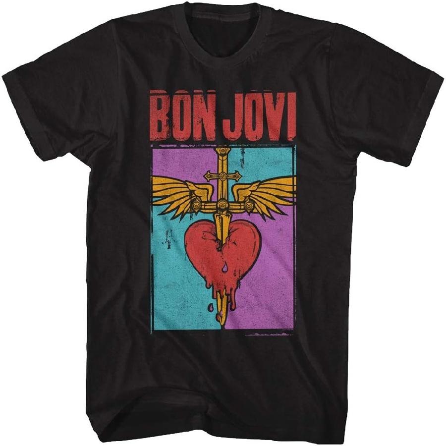 Bon Jovi Colorful Distressed Band Logo Black Tall T-Shirt S
