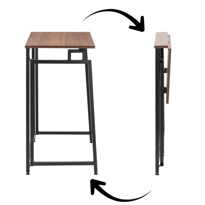 Bureau d'ordinateur - SPRINGOS - Pliable - 80 cm - Métal - Bois brun foncé
