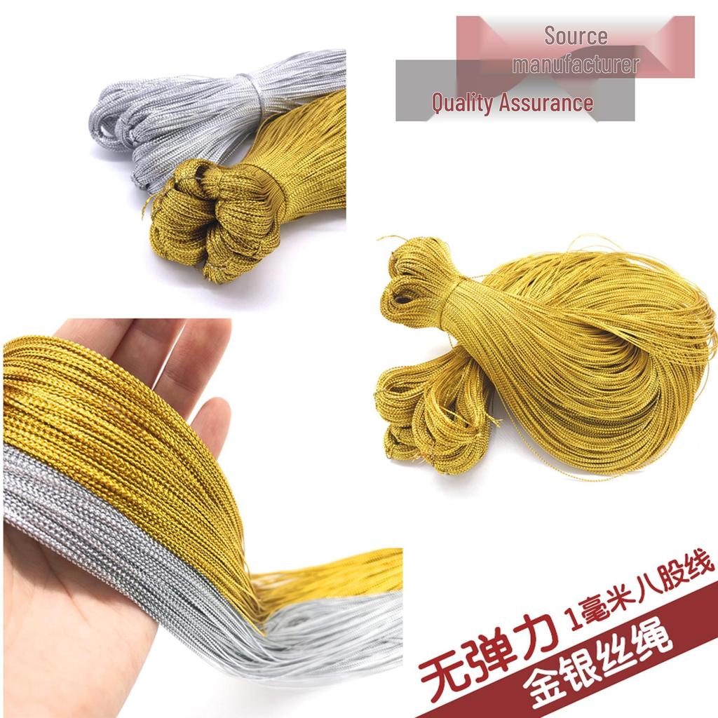 Zlatá a stříbrná nepružná šňůra na balení šperků: 8-vláknový, bez jádra, 1mm/2mm pro vánoční visačky