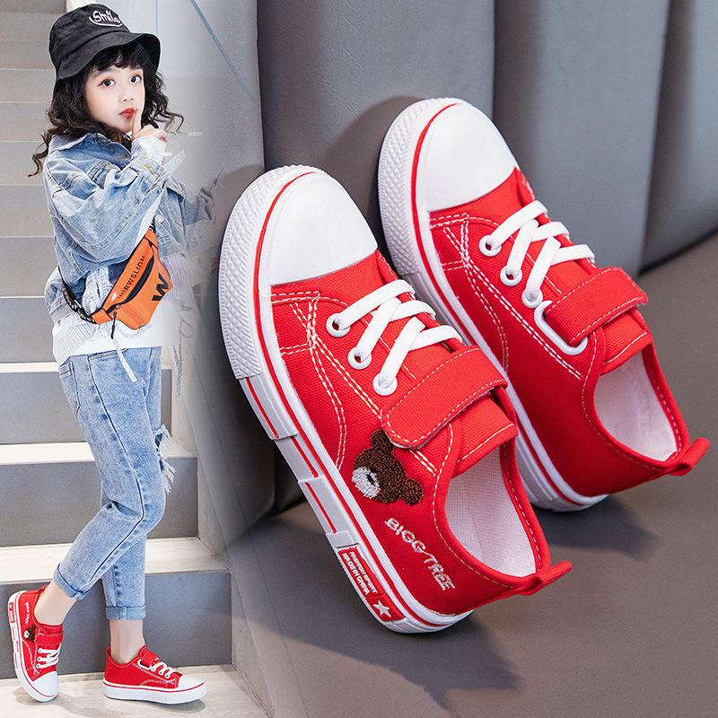 Low-top Solid Soft-soled Casual Shoes for Children In Spring, New Styles for Boys and Girls, Breathable Cartoon Embroidered Canvas Shoes