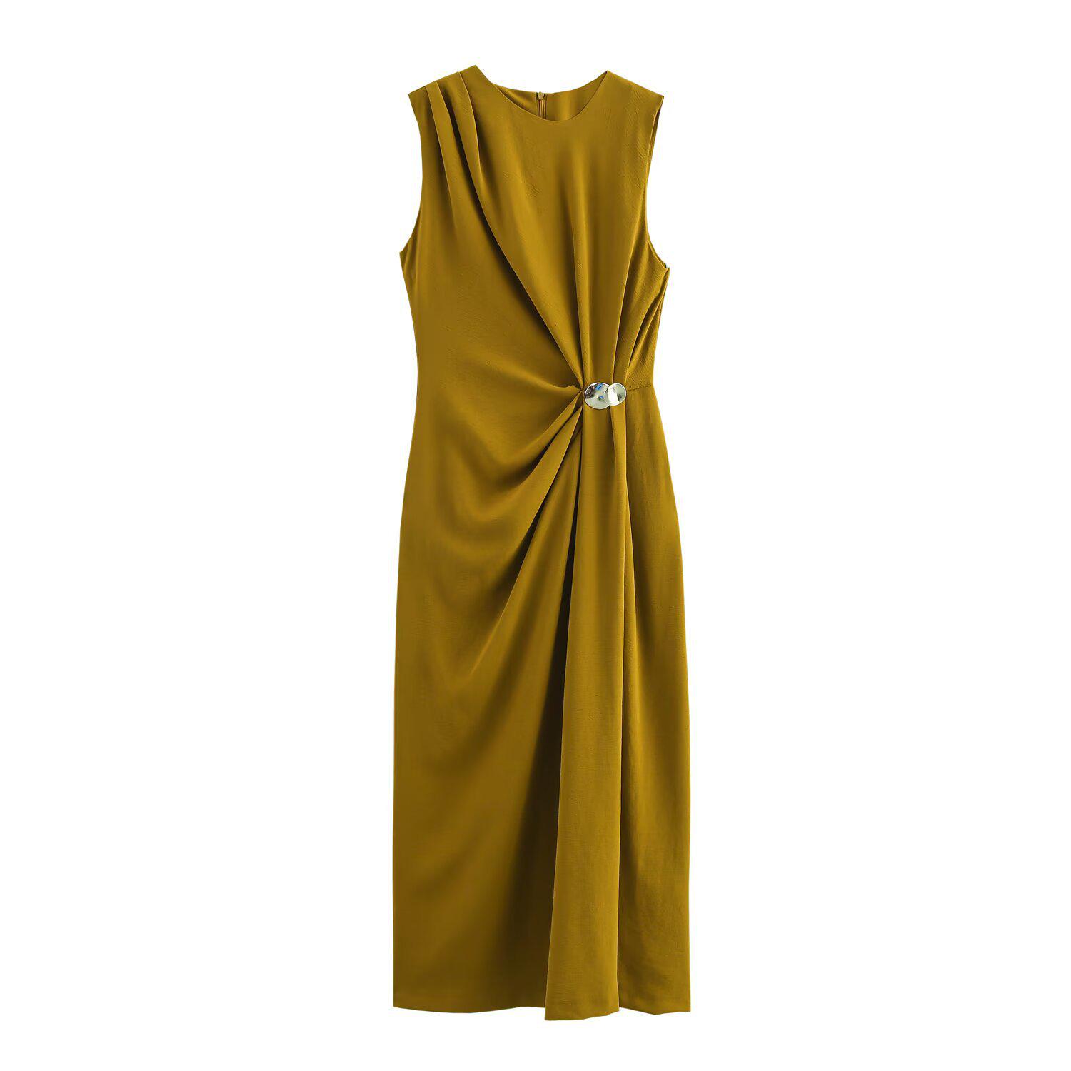 

Женское облегающее плиссированное миди-платье без рукавов весна/лето 2025 Extra Small оливковый