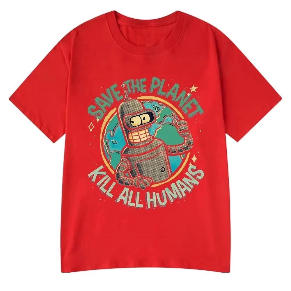 Funny Tees Save The Planet Kill All Humans Robot Graphic Print T Shirt Men Women Short Sleeve T-shirt Oversized Cotton Tops