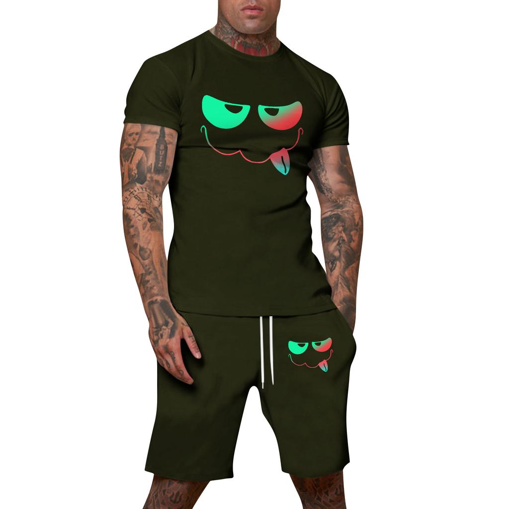 Herren Plus Size Lockere Passform Kurzarm T-Shirt und Shorts Set Lässiges Zweiteiliges Outfit mit Aufdruck Bequeme Passform