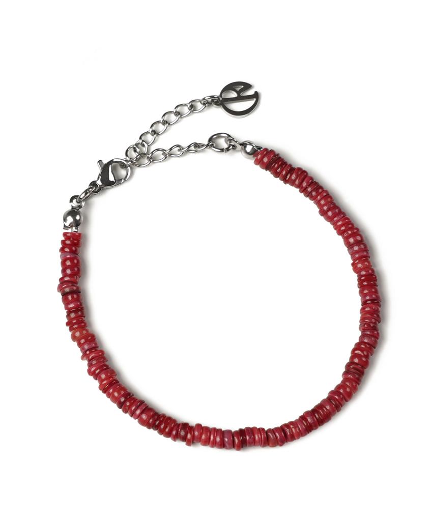 Decoroso Unisex Minimal Mother-Of-Pearl Bead Bracelet [Deep Red]