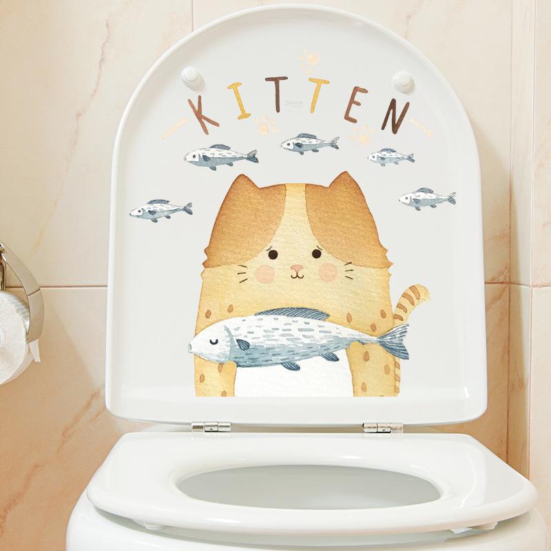 

Toilet Stickers Cute Cat Flower Mural Toilet Stickers Decoration Stickers Self-adhesive Paintings Removable Pvc Sticker