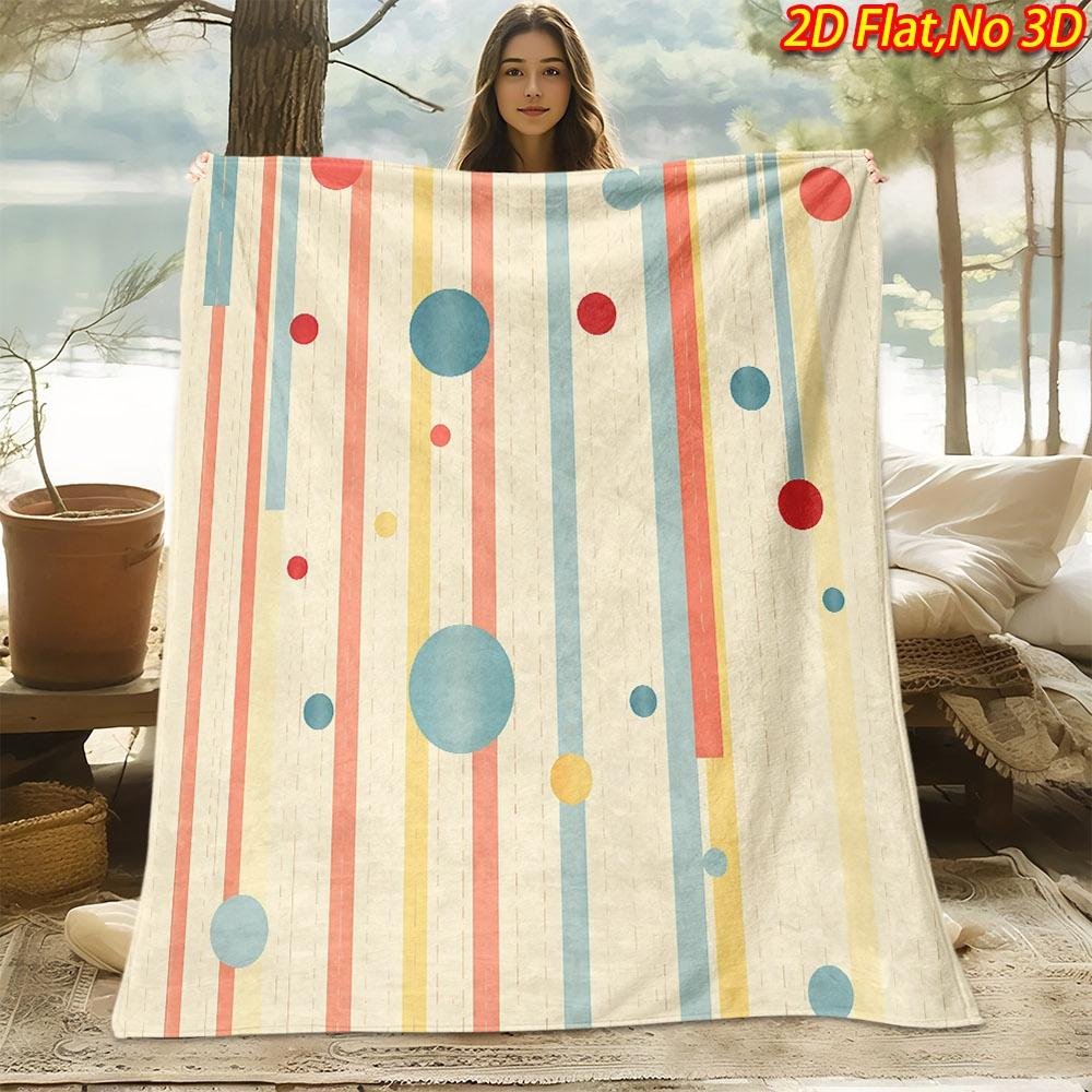 1pc 1pcs Polka Dot & Stripe Blanket - Soft Flannel Suitable for All Seasons, Colorful Multicolor Bedspread Throw, Machine Washable Cozy Bedding Gift f