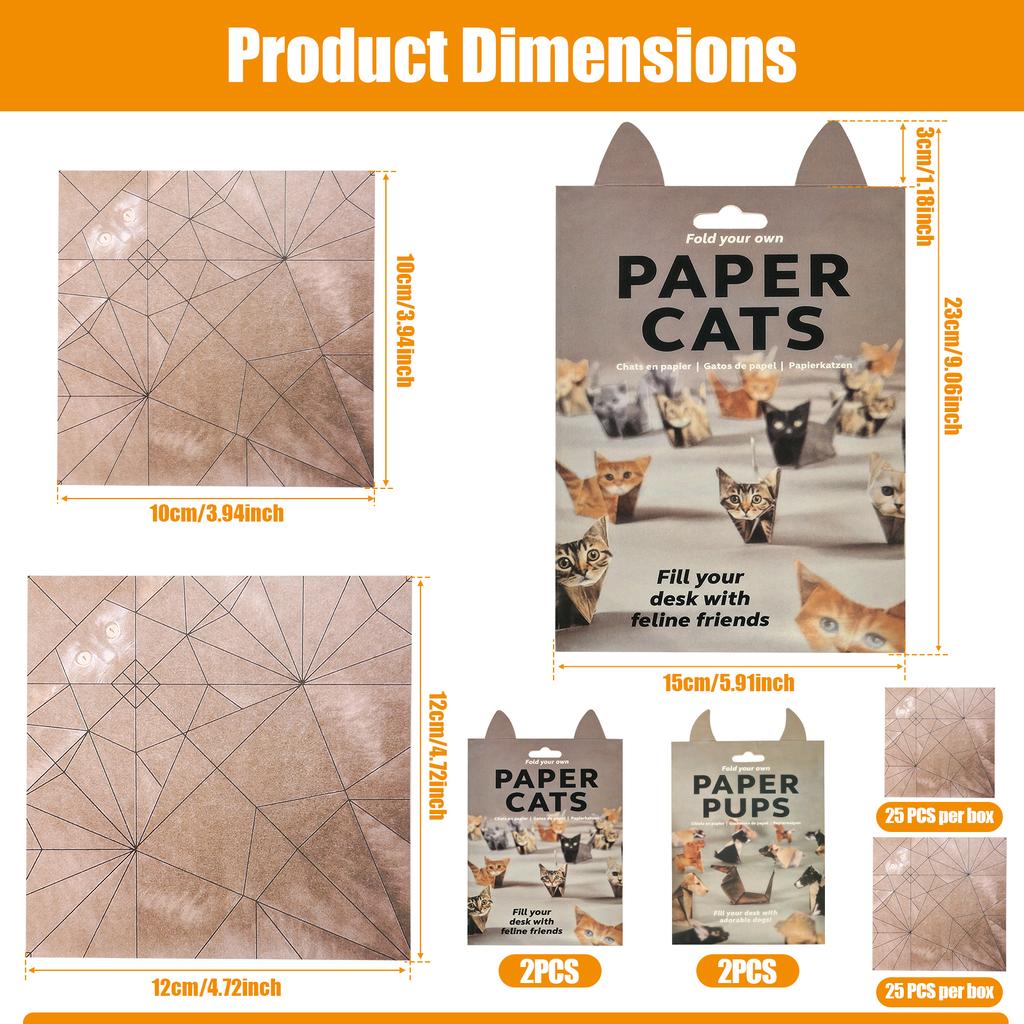 Cats Origami Set Cute Dog Dinosaur Handmade Craft Folding Paper Set 3D Animal Pattern DIY Craft Paper For Home Office Desk Decor