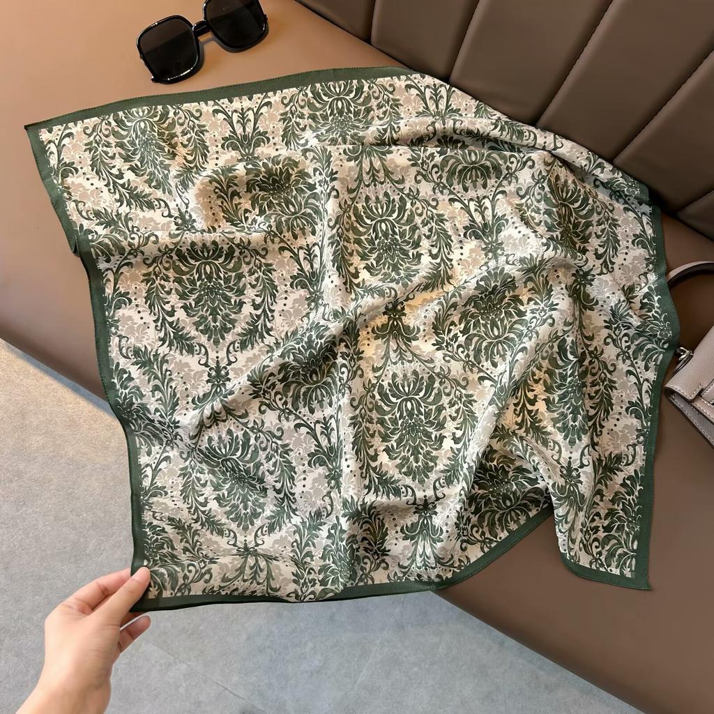 Retro Old Money Wind Silk Double Crepe Silk Scarf Women's Spring and Summer Senior Sense Versatile 100% Mulberry Silk Square Scarf Thin Scarf