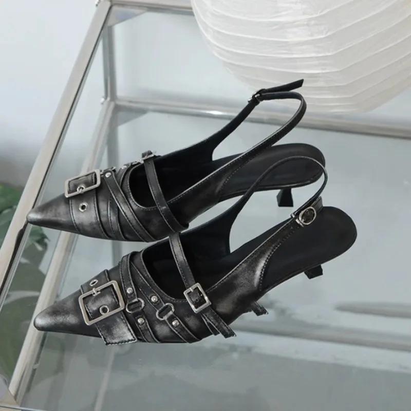 

Мода 2025Винтажные босоножки-стилеты Осень Новые Остроносые Мелкие Клепки Металлическая Пряжка Один Ремешок Противоскользящие Износостойкие Высокие Каблуки 35 чёрный