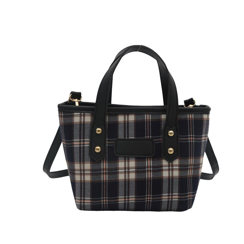 Light luxury plaid portable bucket bag women's classic niche design foreign-style texture shoulder messenger bag