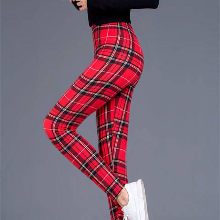 

Эластичные леггинсы в клетку из молочного шелка с шлифовкой, верхняя одежда, тонкие, облегающие ноги с высокой талией One Size красный