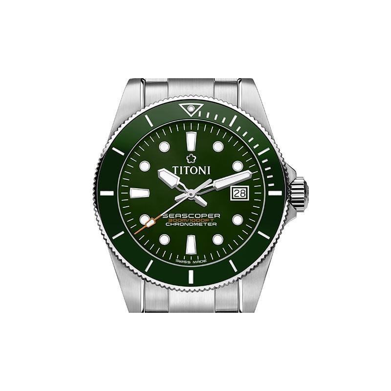 Titoni Plum Blossom Ocean Exploration Series Mechanical Movement 300 Meters Watch Swiss Watch 42mm Green Dial Stainless Steel Case 83300 S-GN-703