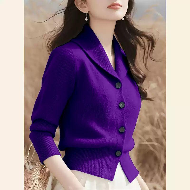 Autumn and Winter Women's V-neck Knitted Cardigan Jacket Solid Color Single-breasted Knitted Sweater Cardigan