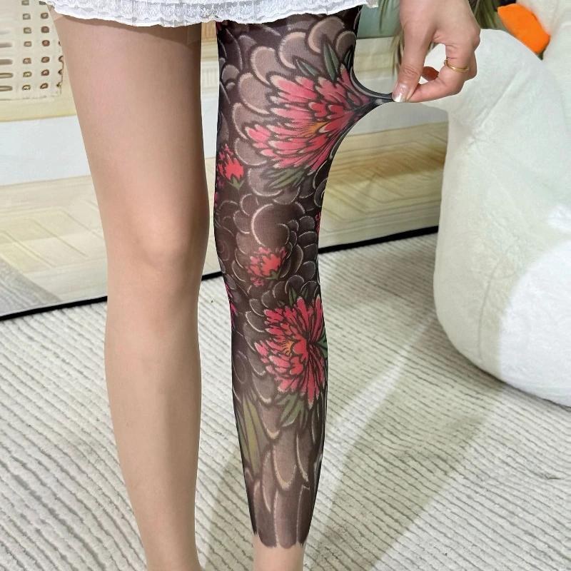 

Women Fishing Elastic Printed Sock Japanese Sexy Stockings Full Leg Tattoo Socks Sun-proof Cycling Men Cool Personalized Driving One Size