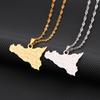 Minimalist Stainless Steel Sicily Map Necklace & Sweater Chain for Couples - Women's Autumn/Winter Style