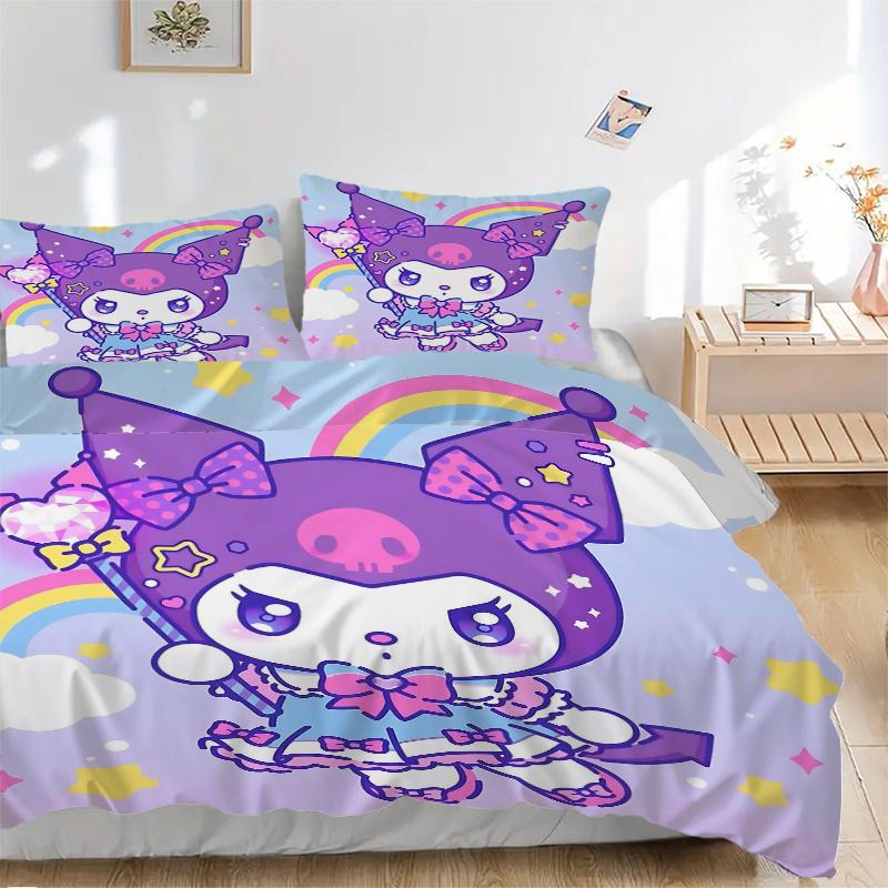 

3pcs Rainbow Kuromi Bedding Set - Includes 1 Quilt Cover and 2 Pillowcases, Comfortable Bedding with Stylish Design for Bedroom H093 135x200cm