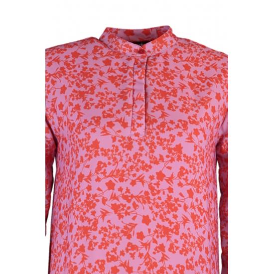 Fusta cu jumătate de guler cu flori portocalii Rochie cu volan lat