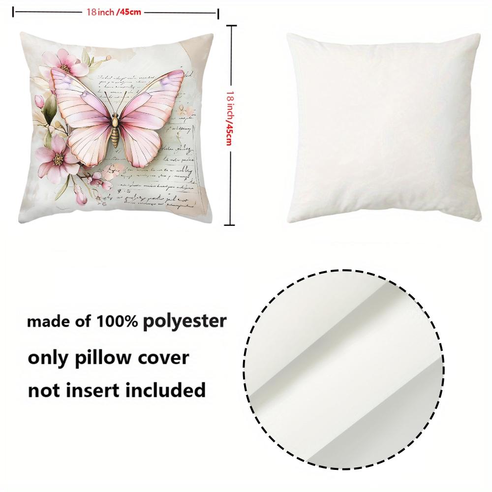 1 Pieces Vintage Pink Butterfly Floral Throw Pillow Covers Pattern Cushion Cover Suitable For Sofa Bedroom Car Pillow Cover